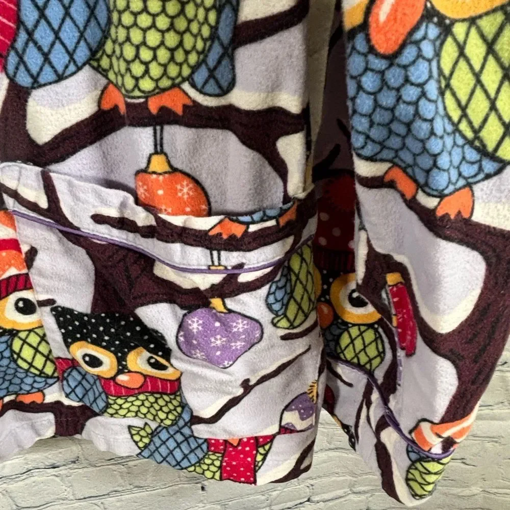 Nick & Nora Purple Owls in Hats Holiday Print Cotton Holiday Pajama Top Size L